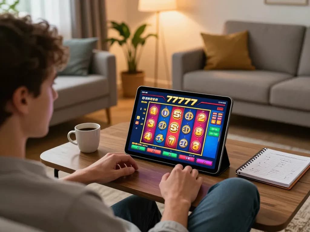 Experience thrilling moments with slot777 game on a tablet in a cozy home setting.