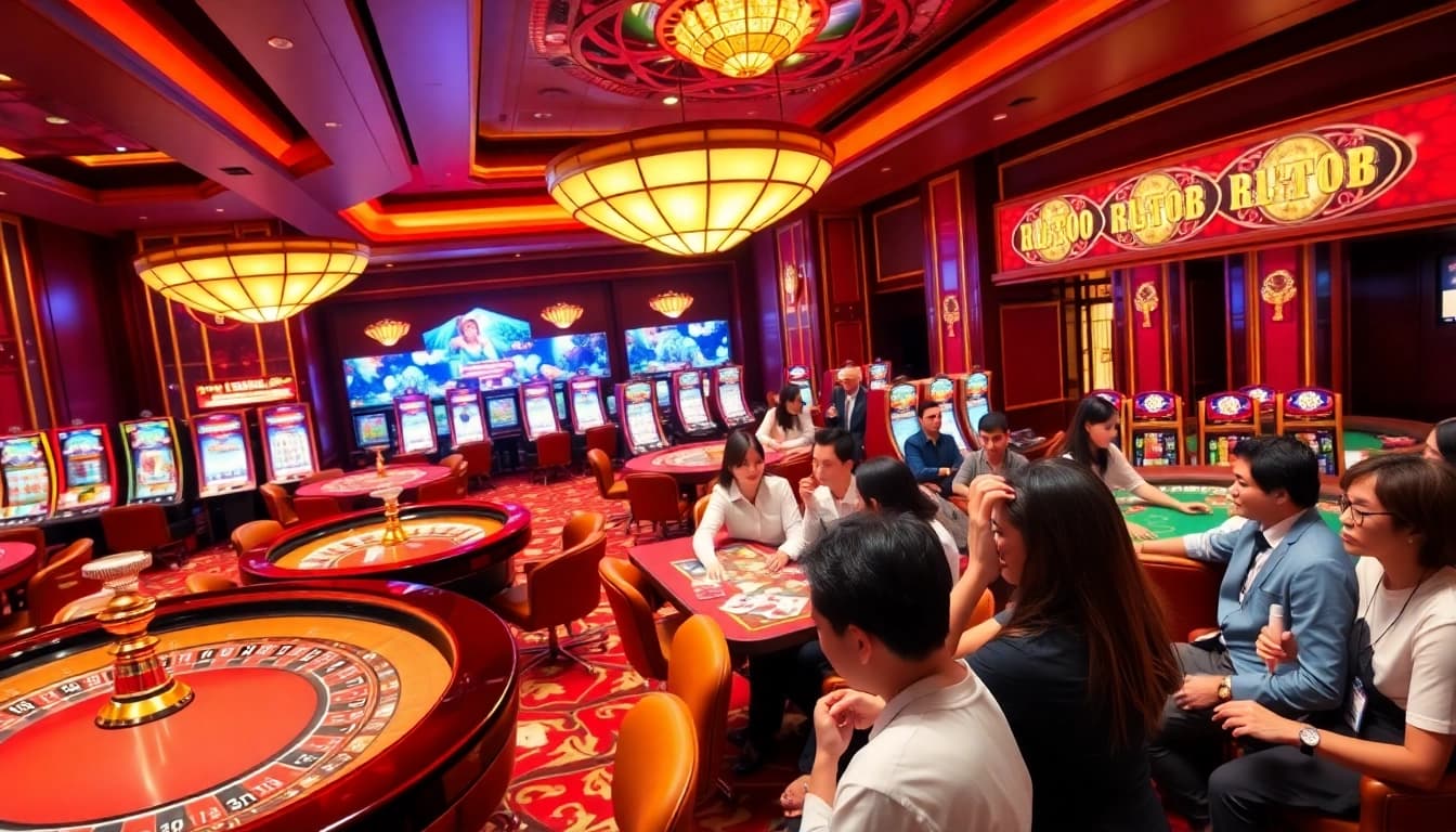 Players enjoying roulette at rr88's luxurious casino experience.