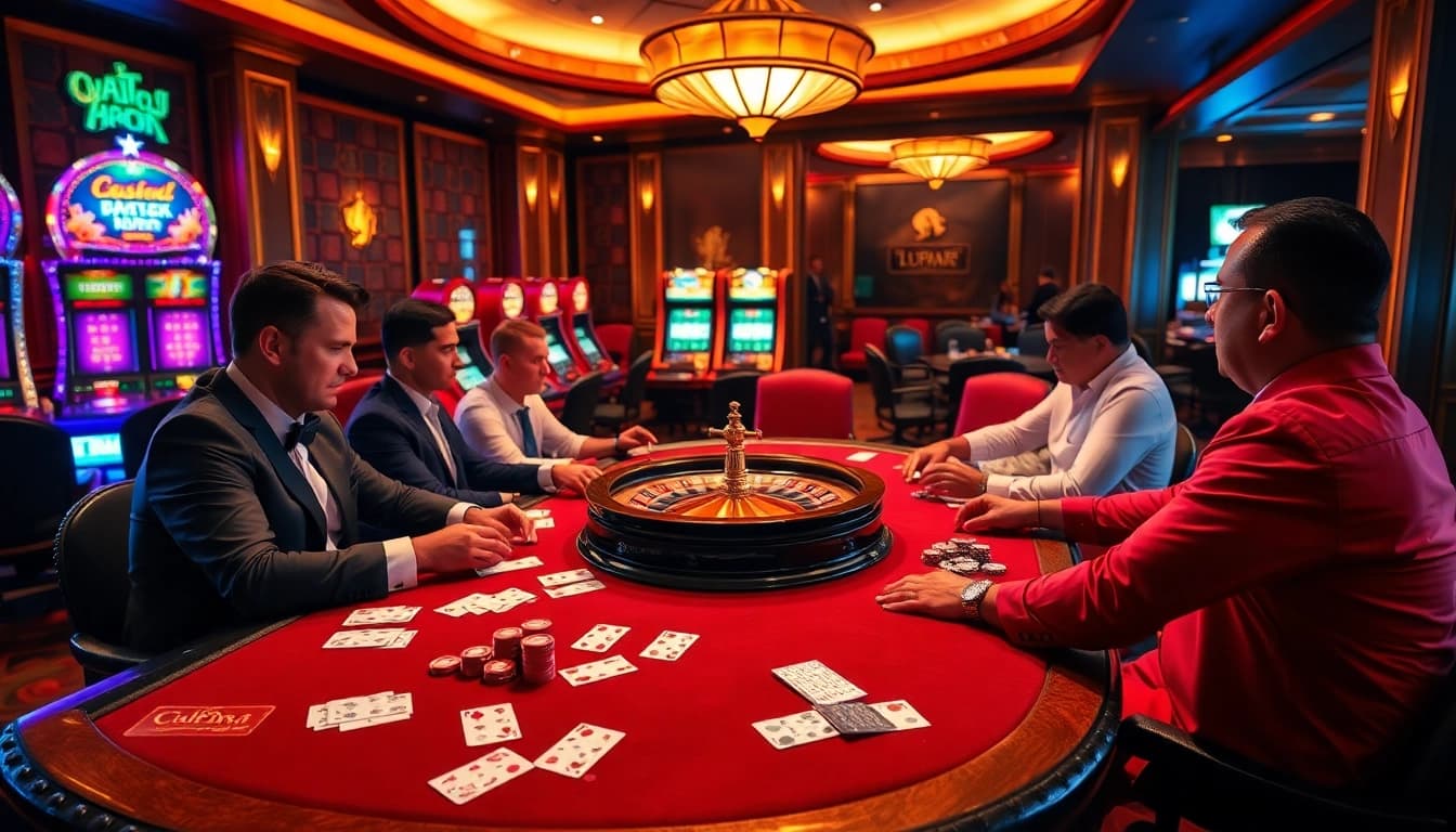 L444 casino scene featuring intense poker gameplay with vibrant colors and professional ambiance.