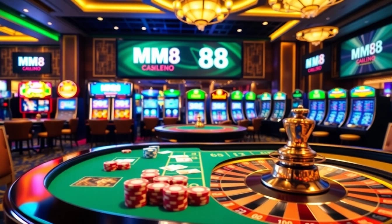 Experience the thrill of MM88 at a luxurious casino table with poker chips and cards.