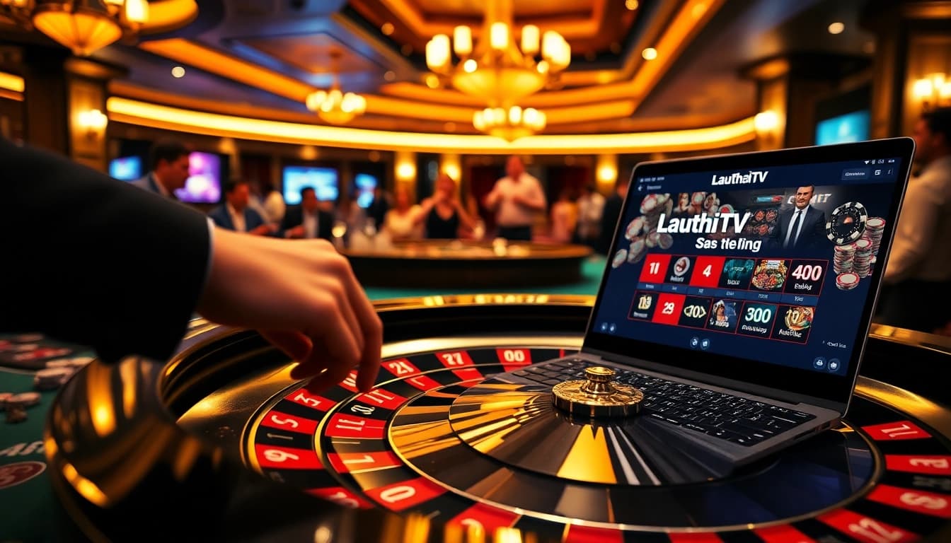 LauThaiTV offers high-stakes roulette action with players engaged in thrilling bets.