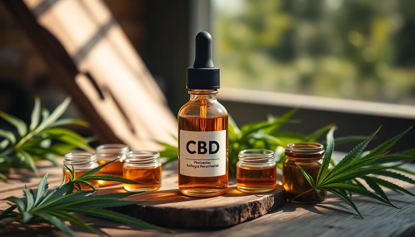 Showcasing CBD Oil in a serene setting with natural elements emphasizing its health benefits.