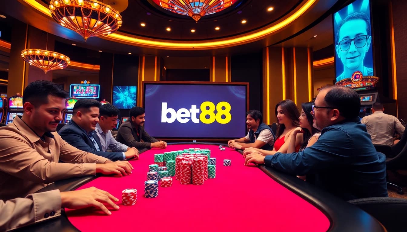 Experience the excitement of betting at bet88 with vibrant casino tables and engaging players.