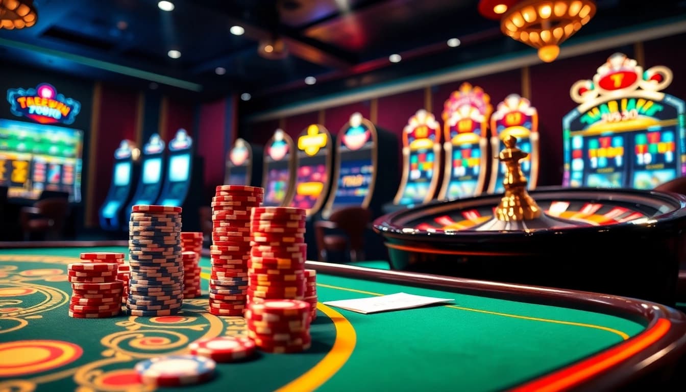 Experience thrilling gameplay at 789win with vibrant casino tables, chips, and roulette.