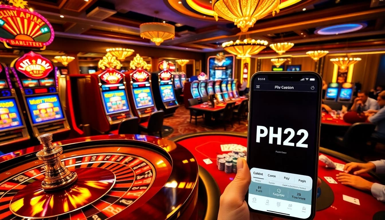 Experience thrilling gameplay at PH22 casino with vibrant slots and excited players.