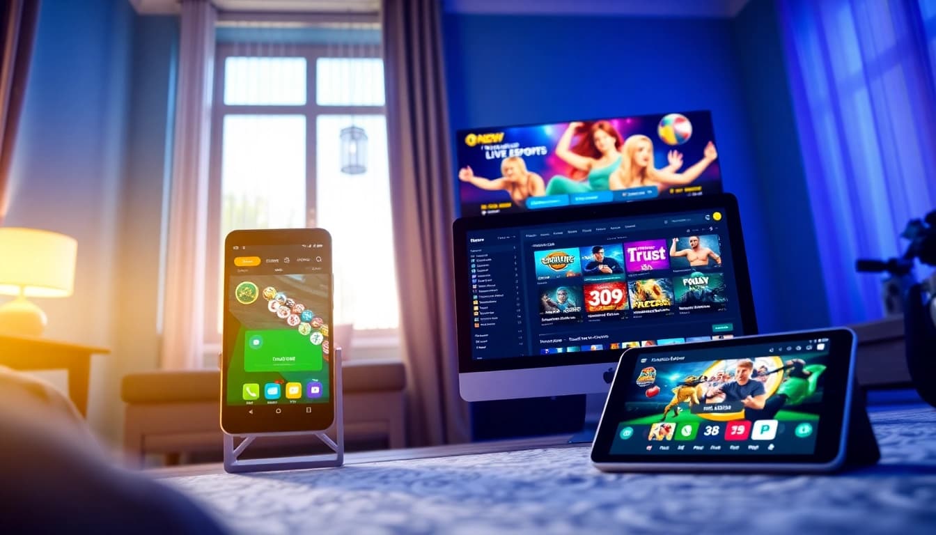 Engaging 888new online gaming interface showcasing diverse gaming options with inviting digital devices.
