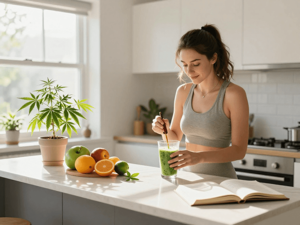 Experience weed vape uk wellness with premium CBD oil in a bright kitchen setting, emphasizing organic products and healthy living.