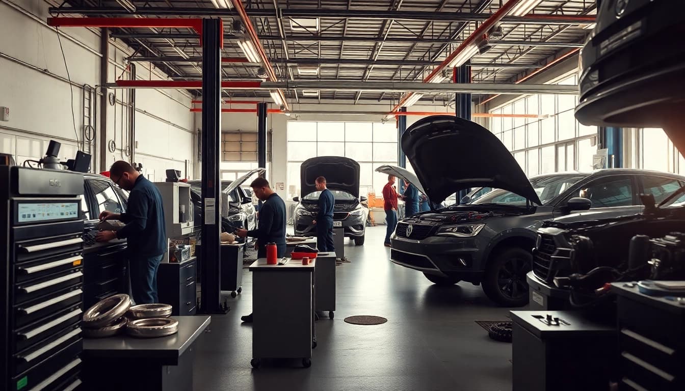 Auto Repair near me: Skilled technicians at a clean auto repair shop focused on quality and safety.