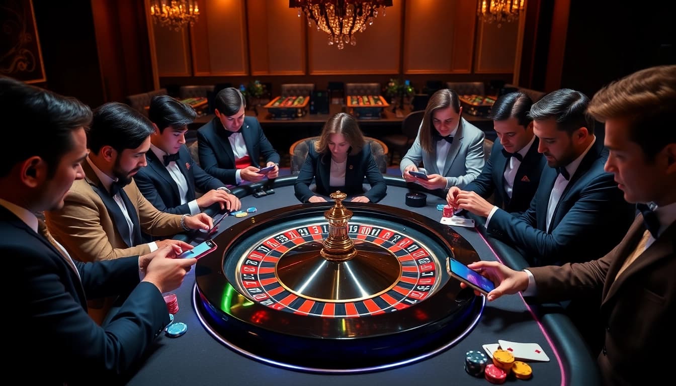 Engaging players at the C168 roulette wheel in an upscale casino environment with high-stakes action.