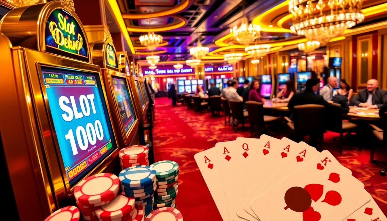 Experience thrilling gameplay at Slot Depo 1000 with vibrant slot machines and engaging players.