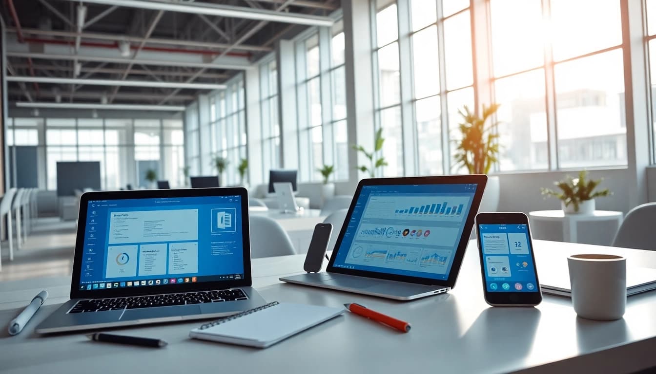 在专业工作区的现代设备上显示的 WPS Office 套件。
