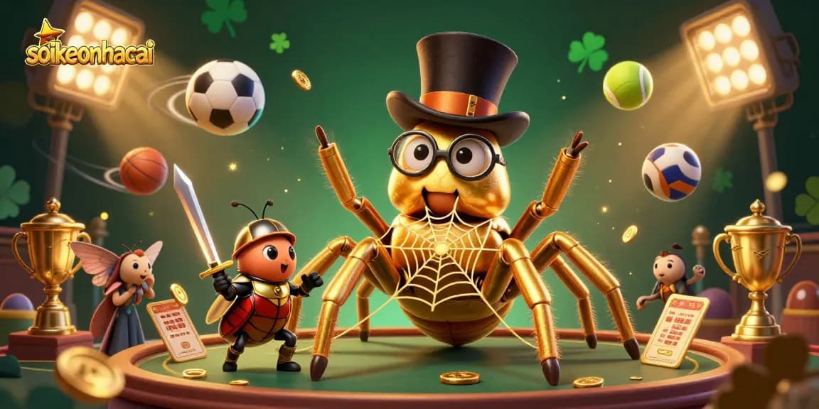 Engage with soikeonhacai through dynamic sports-themed betting and golden trophy visuals, showcasing the excitement of gambling.