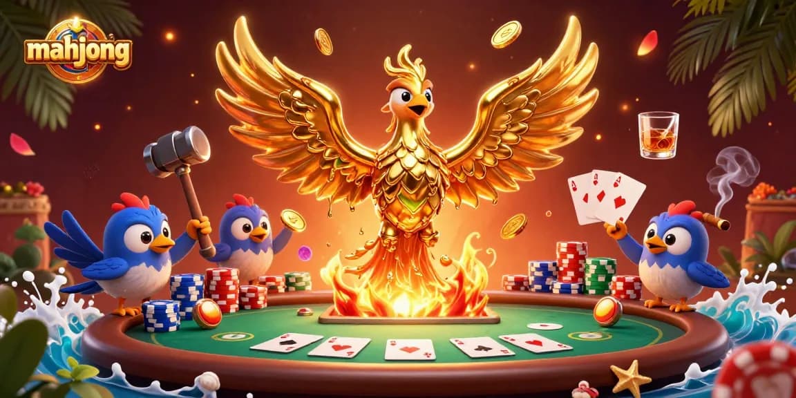 Engage in thrilling mahjong gameplay with a vibrant phoenix and casino elements.