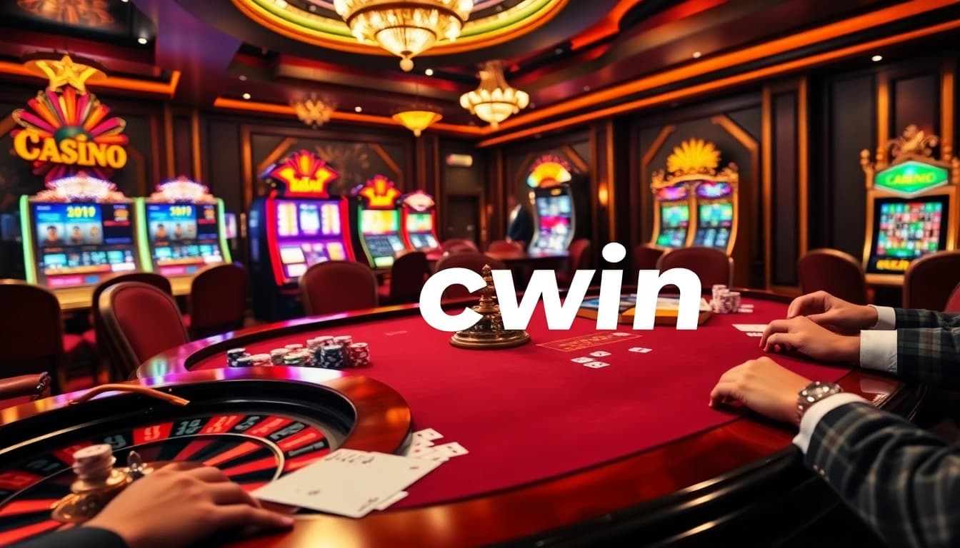 Players engaging in a thrilling poker game at a luxury casino with cwin elements visible.
