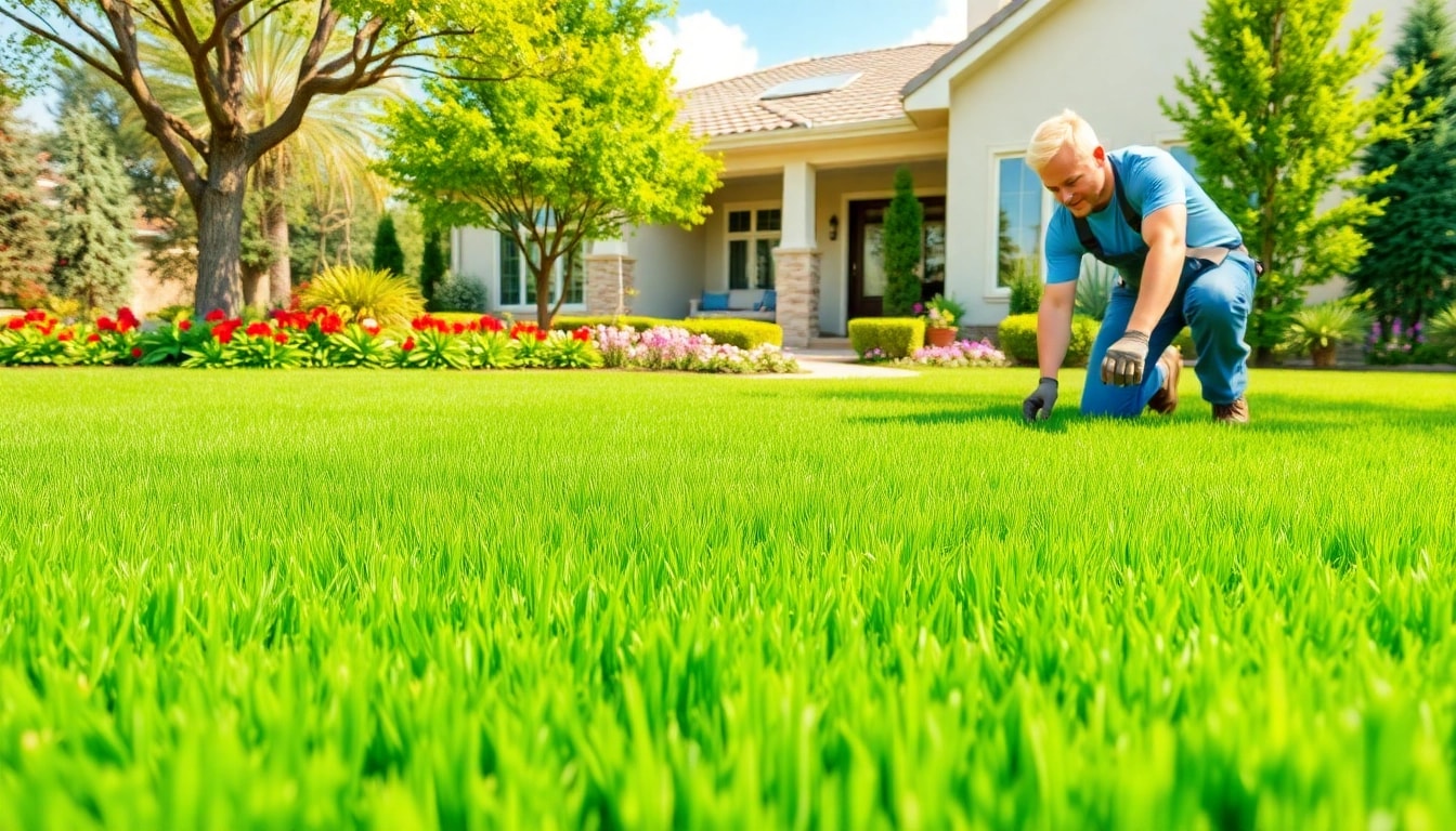 Sod Installation in San Antonio, TX showcasing vibrant grass and professional landscaper