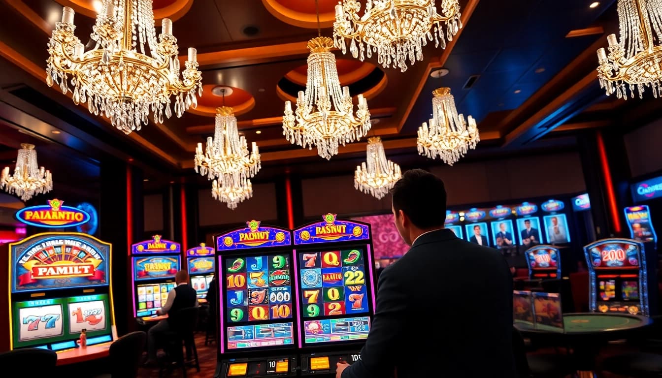 Experience the excitement of demo slot pragmatic in a luxurious casino setting with vibrant machines.