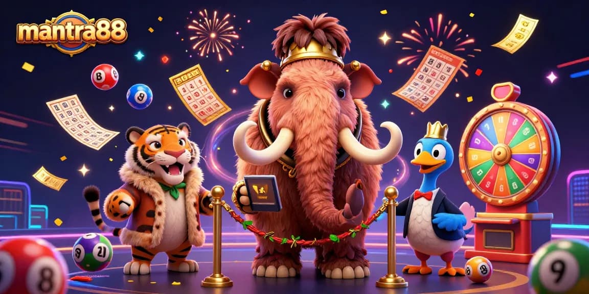 Experience the excitement of mantra88 with our vibrant casino scene featuring a woolly mammoth bouncer.