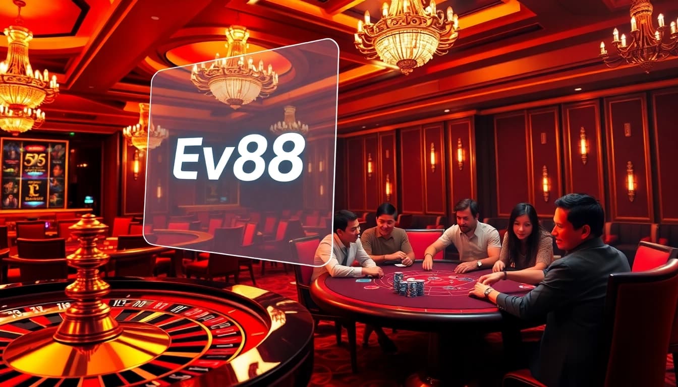 Experience the thrill of Ev88app with players at a luxurious casino table.