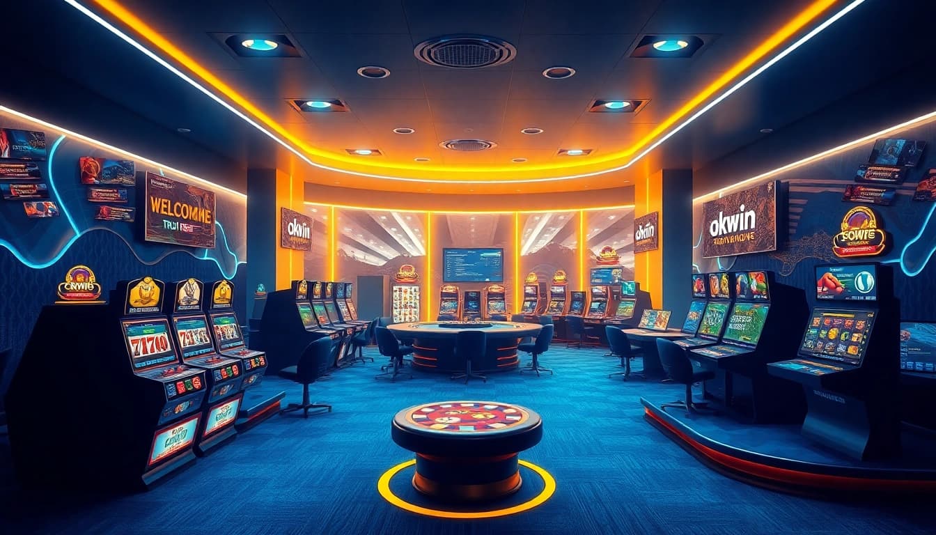 Okwin online gaming platform showcasing vibrant interfaces for slots and sports betting.