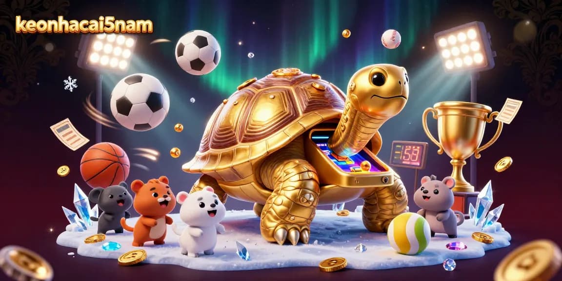 Engaging scene featuring keonhacai5nam where a golden tortoise pinball machine attracts eager players while sports elements enhance the excitement.
