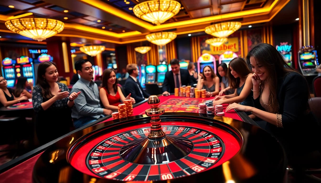 Players enjoying thrilling games at Thabet's vibrant casino, enhancing their gambling experience.