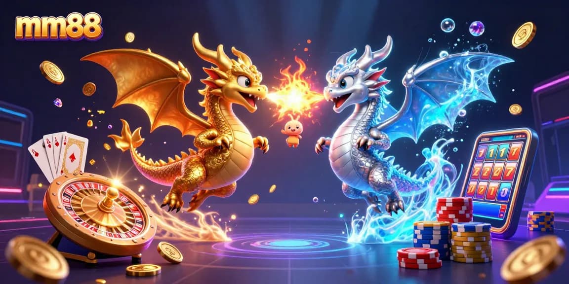 Experience thrilling gameplay with mm88, featuring majestic dragons and vibrant casino elements.