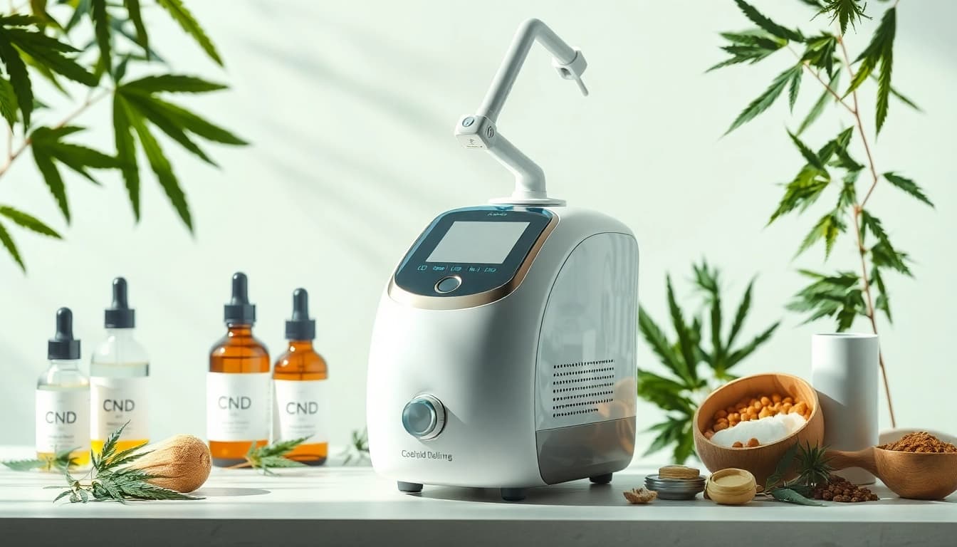 在健康养生场景中,搭配 CBD 油和天然成分的3合1水光仪。