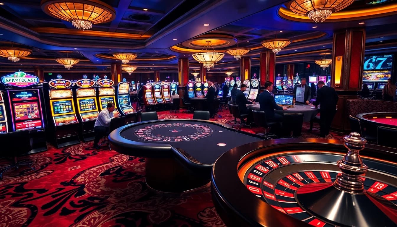 SODO casino table with vibrant slot machines and elegant roulette wheel.