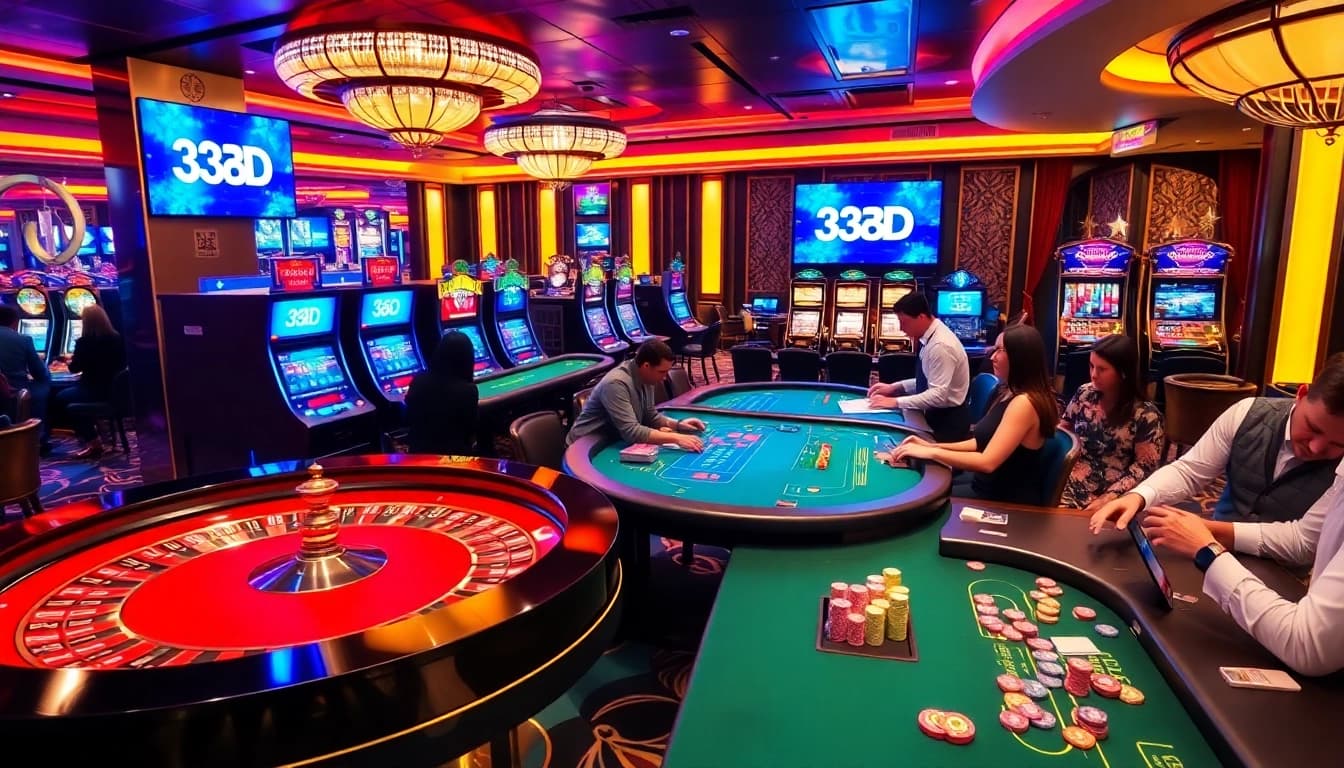 Experience thrilling gameplay at 33BD's luxury casino with vibrant tables and excited players.
