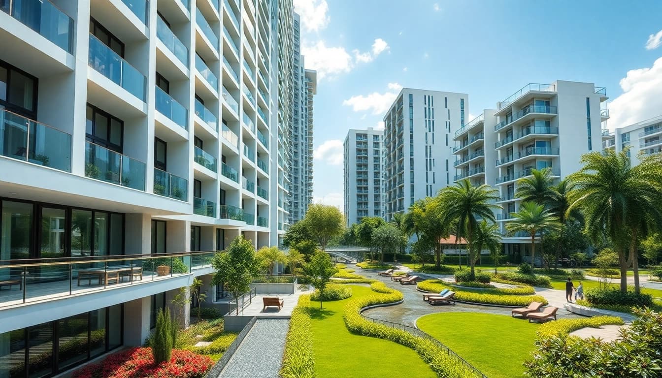 View of tampines st 95 ec showcasing modern executive condominium design and lush landscaping.