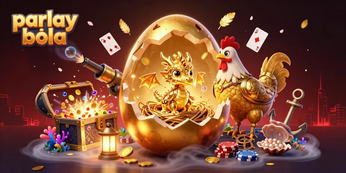 Engage in parlay bola betting with vibrant 3D illustration of a golden dragon and poker chips.