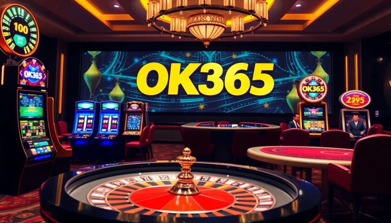 Exciting casino scene featuring OK365 with vibrant gaming tables and betting excitement.