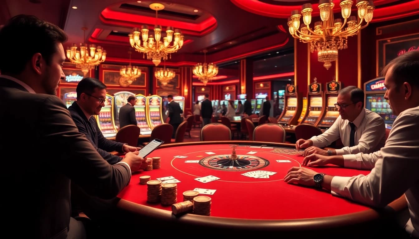 Gambling scene illustrating the hidden wiki current status, featuring intense poker gameplay at a luxurious casino table.