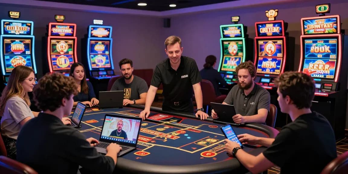 Exciting haywin online casino scene with players enjoying games on various devices in a lively atmosphere.