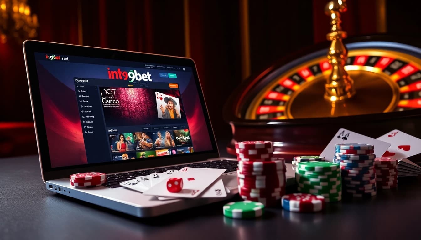 Experience the excitement of i9bet with a stunning casino scene showcasing poker chips and roulette in a luxurious setup.
