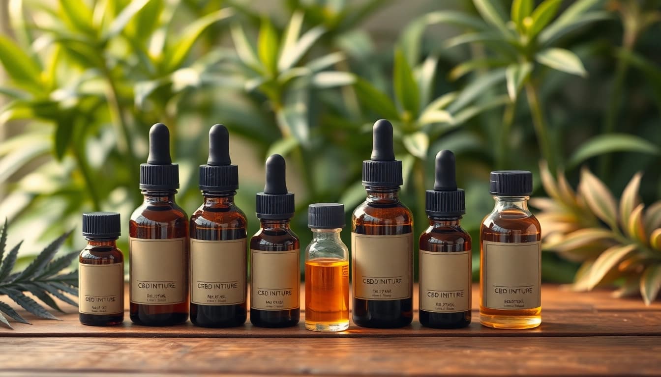 Showcasing CBD tinctures for anxiety with various bottles emphasizing natural ingredients.