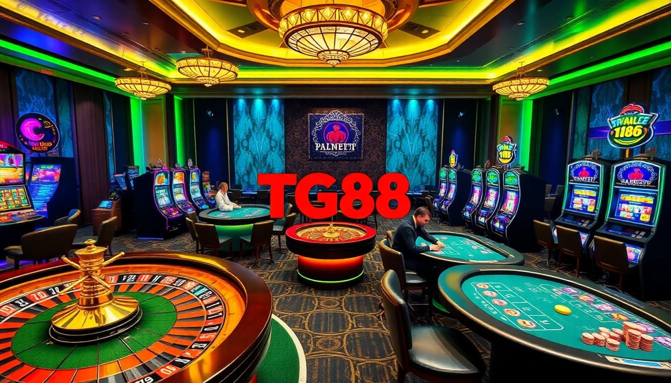 Exciting casino scene featuring vibrant gambling elements with TG88 logo prominently displayed.