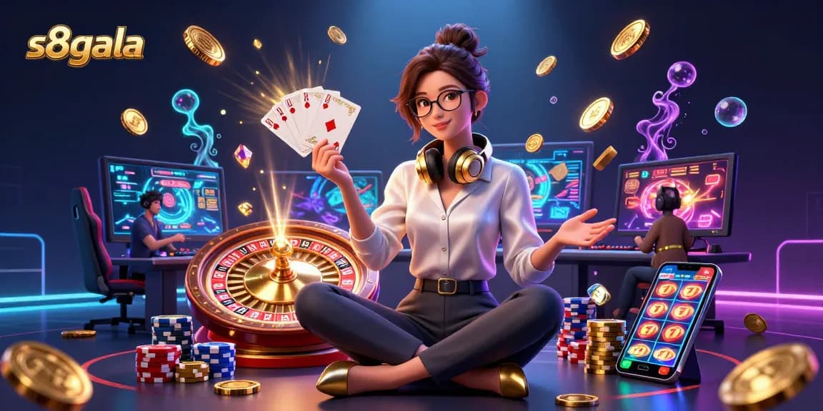 Experience thrilling moments at s8gala with an elegant professional gamer navigating exciting casino games.