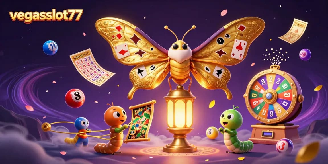 Experience excitement at vegasslot77 with a vibrant 3D illustration of casino elements and games.
