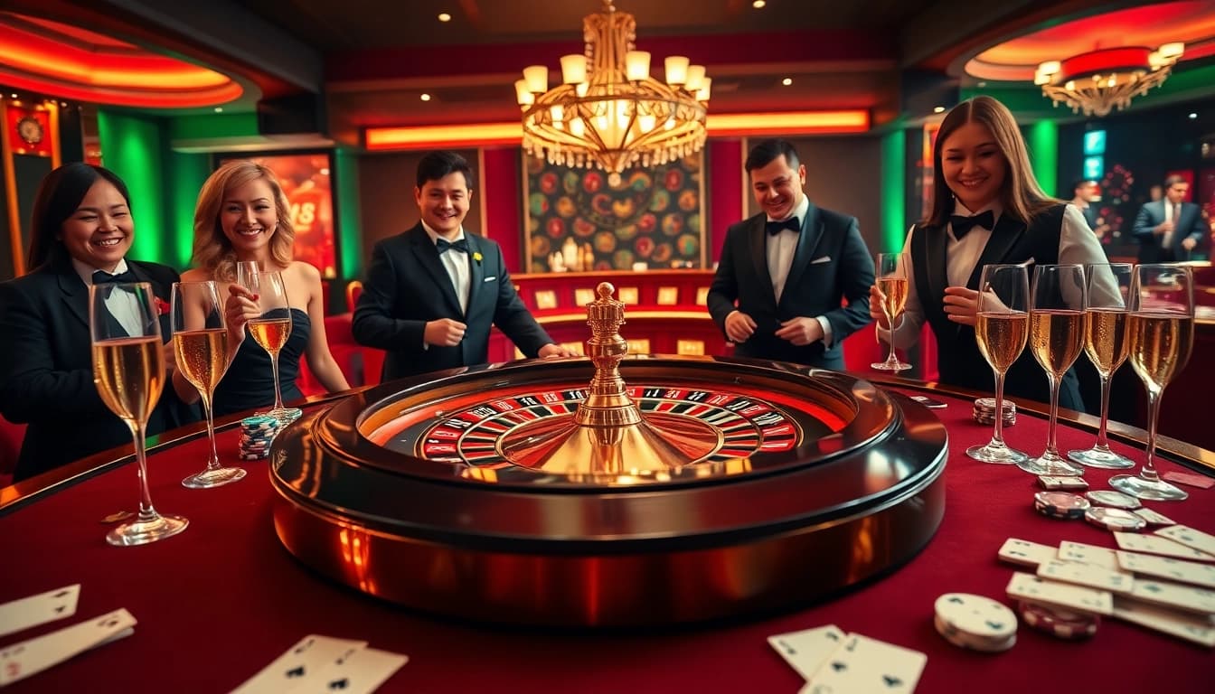 Experience thrilling betting action at the Bin88 roulette table, set in a luxurious casino.