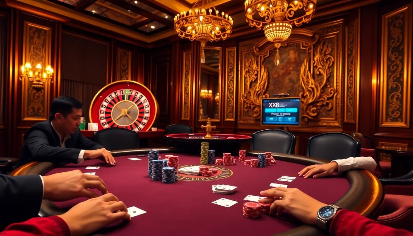 Experience the thrill of winning at XX88 with vibrant poker games and luxurious casino settings.