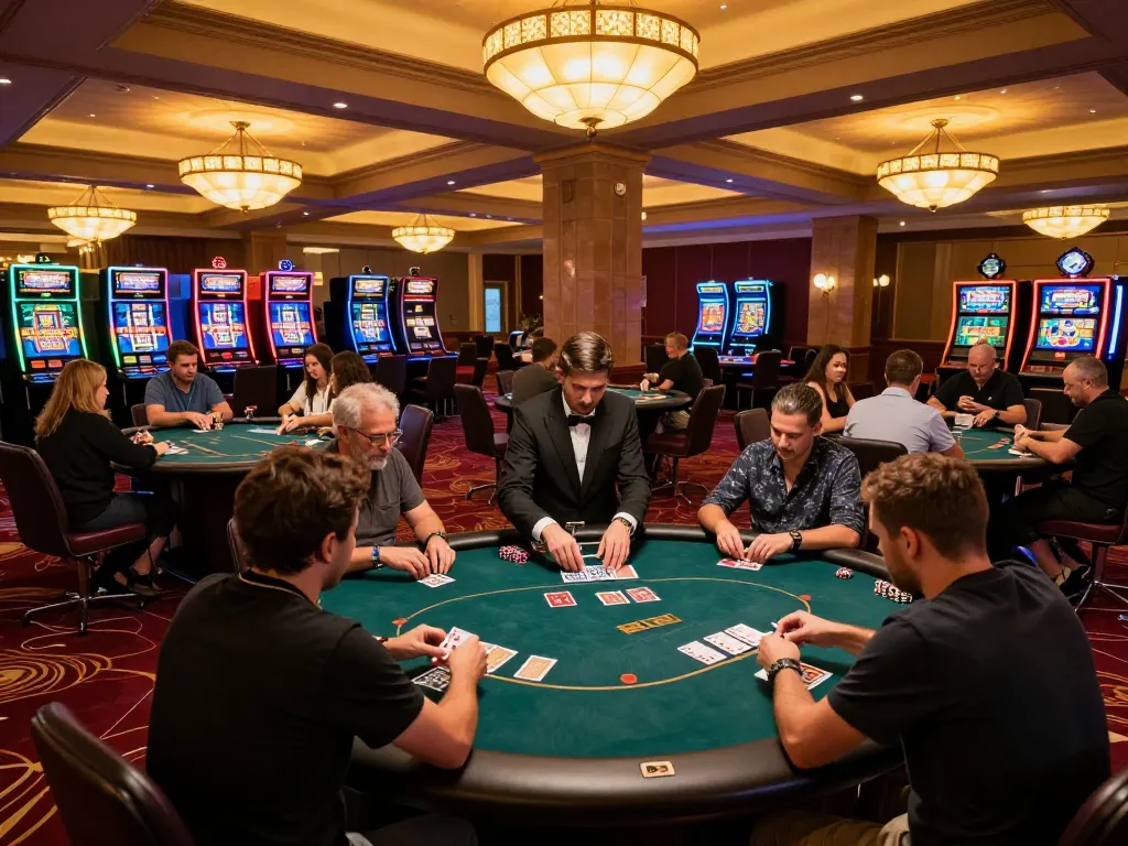 Players engaging in a dynamic poker game at okwin68 casino, showcasing strategic betting and vibrant ambiance.
