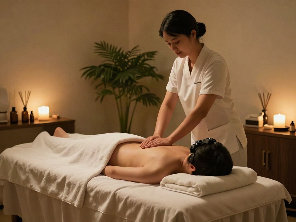 Relaxing 시흥출장마사지 session in a luxurious wellness spa with soothing ambiance.