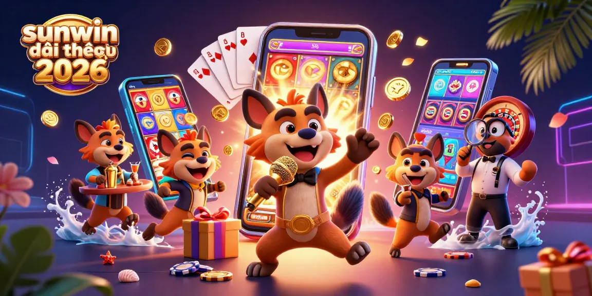 Experience the excitement of sunwin đổi thưởng 2026 with lively hyenas in a colorful casino scene.