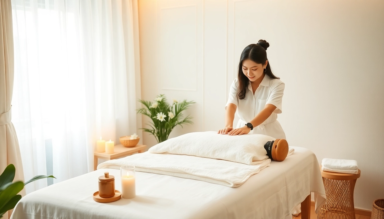 오산 출장마사지 서비스: 젊은 마사지사가 고요한 가정 환경에서 편안한 마사지를 제공하는 모습.