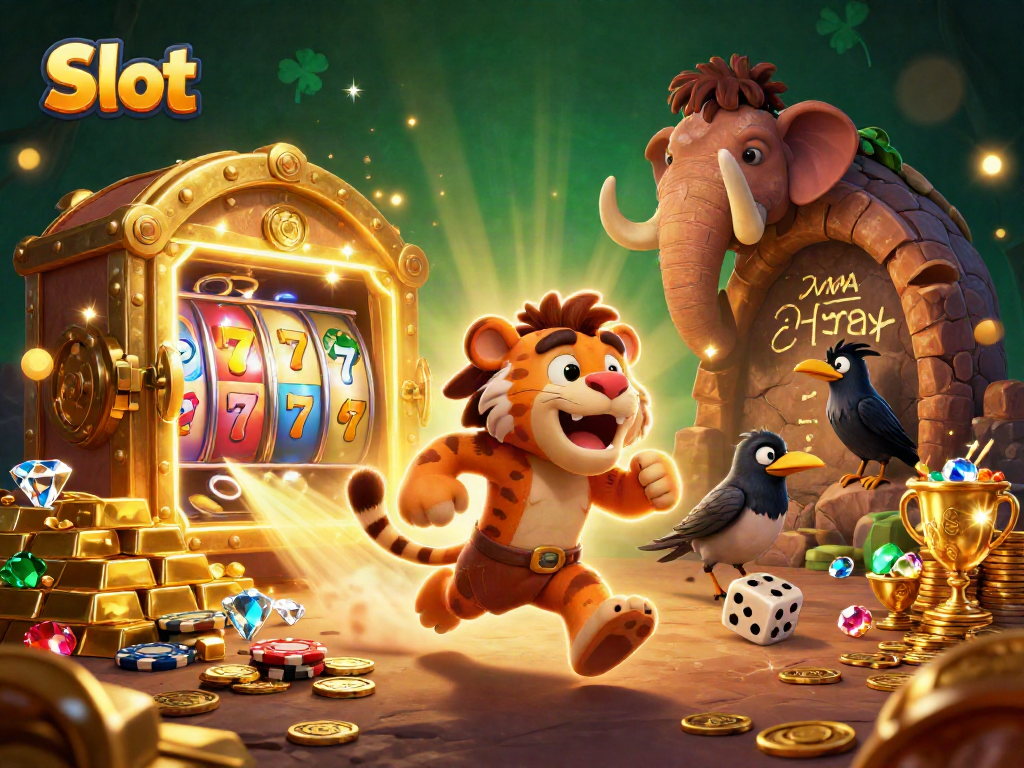 Experience thrilling Slot action in a vibrant 3D casino scene filled with treasure and excitement.