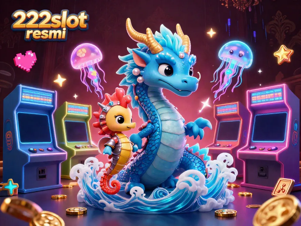 Gambarkan cara bermain di 222slot resmi dengan naga air berwarna biru dan pahlawan kuda laut.