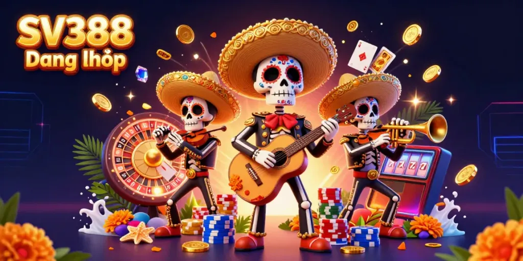Experience SV388 Đăng nhập with a vibrant scene of a mariachi band and casino elements, perfect for online gamblers.