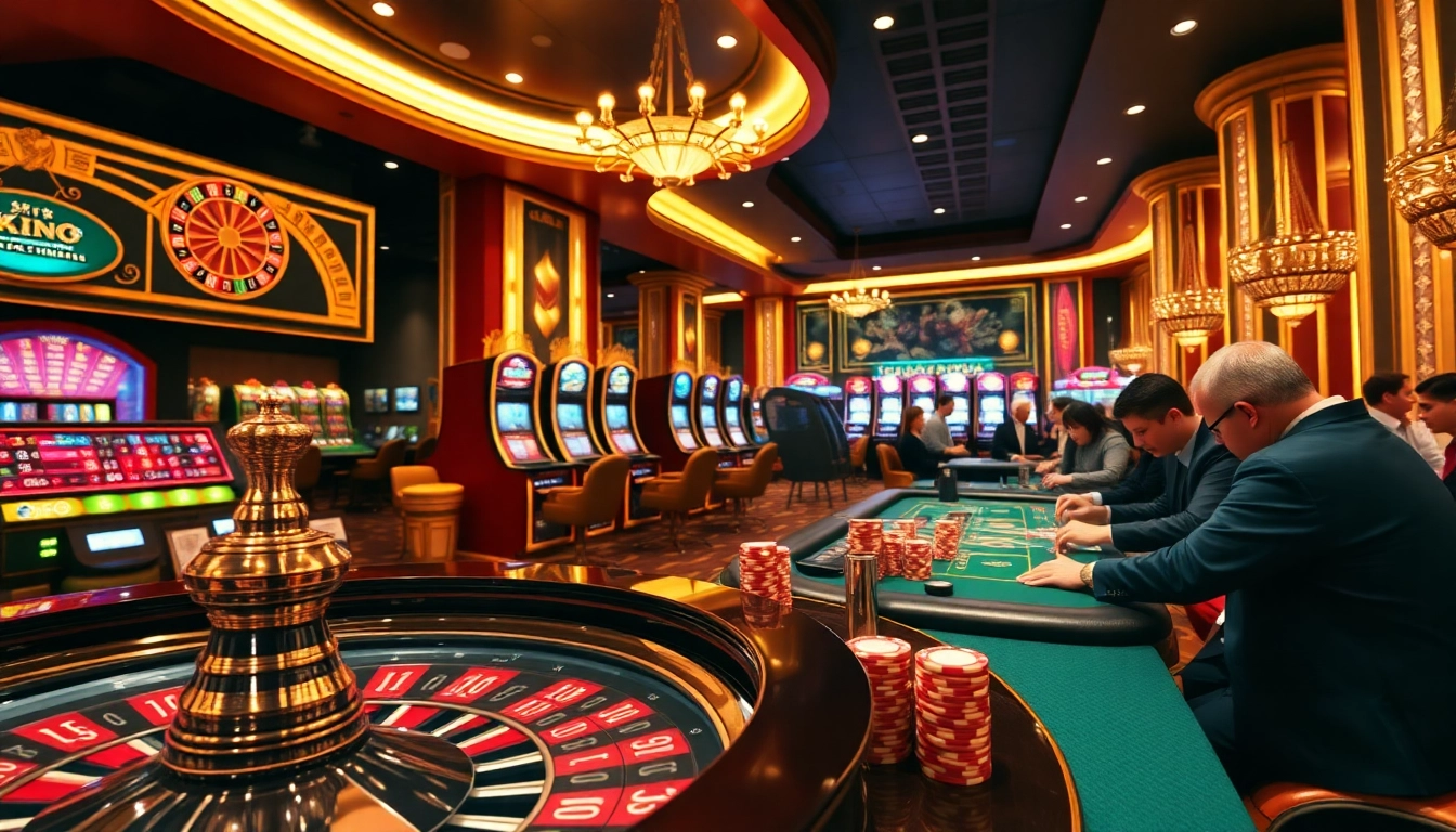 K9K9 casino showcases vibrant poker tables and exciting slot machines in a luxurious setting.