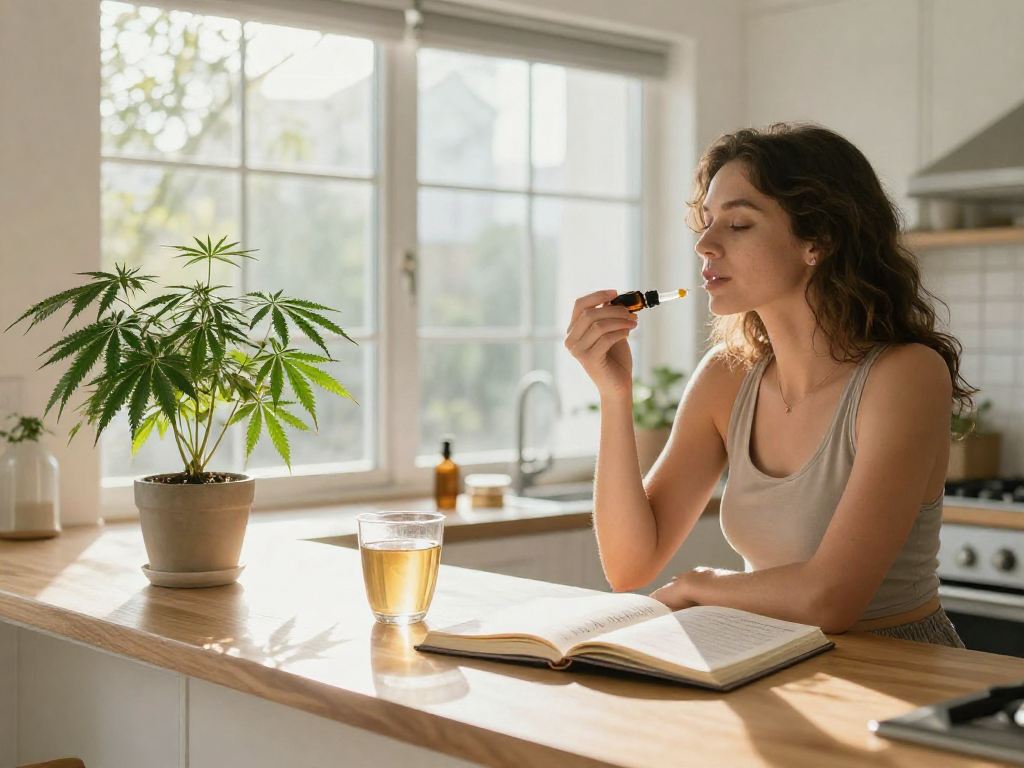 CBD shop France : Routine bien-être naturel avec huile de CBD, plantes et thé détox.
